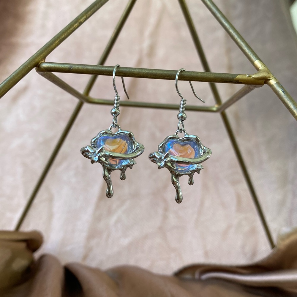 Silver and Blue Iridescent Earrings